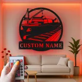 Panneau en métal de cargo personnalisé | Décor nautique en acier rétroéclairé | Art mural de bureau maritime | Cadeau personnalisé pour lui