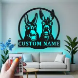Cartel de metal LED personalizado de dúo de burros, regalo de granja, decoración para el granero o el salón