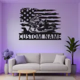 Personalized Snowmobile LED Sign | American Flag Metal Wall Art | Custom Name Gift for Rider | Garage & Man Cave Decor