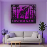 Décoration murale en métal personnalisée avec orignal et forêt en rétroéclairage - Cadeau personnalisé pour les amoureux de la nature, décoration de cabane