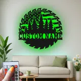 Personalized Saw Blade Metal Sign | Forest & Flag LED Wall Art | Custom Name Cabin Decor | Outdoorsman Gift for Him