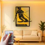 Custom Skier Led Light Metal Wall Art Personalized Skiing Gift for Winter Sports Enthusiasts Game Room Decor