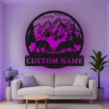 Cartel de metal LED de alce de montaña personalizado, regalo para amante de la naturaleza, decoración de cabaña rústica