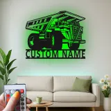 Custom Dump Truck Led Light Metal Wall Art Personalized Gift for Construction Enthusiasts Garage or Kid's Room Decor