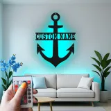 Insegna in metallo personalizzata con ancora e luce LED regalo nautico per amanti delle barche decorazione casa al mare
