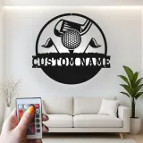 Panneau prénom de golf sur mesure avec lumières LED | Décoration murale en métal personnalisée | Cadeau pour golfeur | Décor man cave et bar sportif