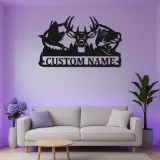 Cartel LED de escena de caza personalizado | Silueta de ciervo, pez y faisán de metal | Decoración personalizada para cabañas de vida silvestre | Regalo premium para cazadores