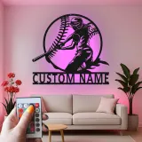 Cartel de metal personalizado de jugadora de softball | Arte mural LED para habitación de chicas | Decoración deportiva con nombre personalizado | Regalo para atleta femenina