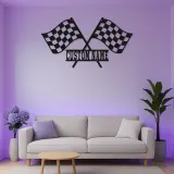 Panneau en métal LED de drapeaux de course personnalisé | Décor de garage personnalisé | Art mural à damier de sport automobile | Cadeau pour coureur