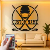 Cartel LED personalizado de jugador de hockey | Decoración mural de metal personalizada | Regalo deportivo para habitación infantil y cueva masculina