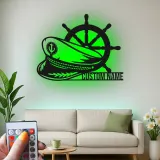 Décoration murale en métal personnalisée Roue du Capitaine avec rétroéclairage pour les amoureux de la mer