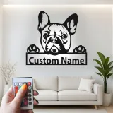 Plaque en métal bouledogue français personnalisée | Décoration murale LED avec prénom | Cadeau moderne pour amoureux des chiens | Déco souvenir pour animal de compagnie