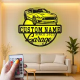 Letrero de garaje con coche muscle personalizado | Arte mural LED de metal personalizado | Regalo para amante de los coches y decoración de sala de juegos