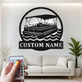 Cartel Personalizado de Barco Pontón | Arte Mural de Metal LED | Decoración Náutica Personalizada para Casa de Lago | Regalo para Propietario de Barco