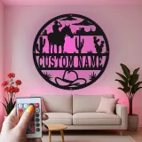 Cartel de metal LED personalizado de vaquero y caballo, regalo western para él, decoración rústica para rancho 3