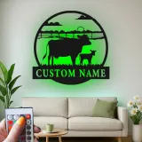 Décoration murale en métal personnalisée avec vache et veau en rétroéclairage - Cadeau pour agriculteurs - Décor de grange rustique
