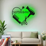 Enseigne LED personnalisée pour coiffeur | Décoration murale en métal personnalisée pour salon | Plaque nominative pour studio beauté | Cadeau pour coiffeur