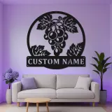 Cartel de viñedo con uvas personalizado | Decoración mural de metal con LED | Decoración para bodega y cocina | Regalo para amantes del vino