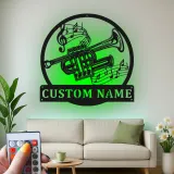 Cartel de metal LED personalizado de trompeta, regalo para músicos, decoración de sala de música