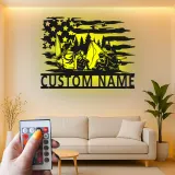 Custom Family Fishing LED Sign | American Flag Metal Wall Art | Personalized Cabin Decor | Outdoor Lover Gift