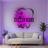 Custom Floral Tooth Led Light Metal Wall Art Personalized Dental Office Decor Unique Dentist Gift