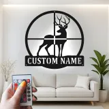 Décoration murale en métal personnalisée pour le cerf avec rétroéclairage LED, cadeau personnalisé pour les chasseurs, décoration de cabane rustique pour les amoureux de la nature