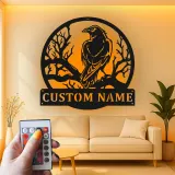 Custom Raven Metal Sign with LED | Personalized Gothic Bird Wall Art | Backlit Wildlife Decor for Entryway