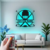Cartel de metal personalizado de hockey | Luz LED con nombre para habitación infantil | Regalo para jugador de hockey | Decoración mural para cueva masculina