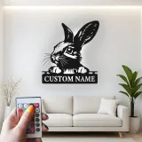 Custom Rabbit Metal Sign | Personalized Bunny LED Light for Nursery | Animal Lover Name Plaque | Kids Room Wall Art