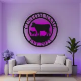 Custom Farm Cow and Calf Led Light Metal Wall Art Personalized Ranch Gift Rustic Farmhouse Decor