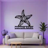Art mural en métal étoile de mer avec rétroéclairage LED | Panneau de nom personnalisé pour décor côtier | Cadeau de maison de plage nautique sur mesure et signalétique d'entreprise