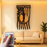 Insegna da golf su misura con LED | Arte murale in metallo con nome del golfista | Decorazione man cave con bandiera americana