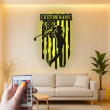 Enseigne en métal personnalisée pour golfeur | Décoration murale drapeau américain | Décor LED de golf pour man cave | Cadeau patriotique pour lui
