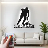 Insegna in metallo personalizzata con luce LED a tema giocatore di curling regalo sportivo per curlers decorazione per sala giochi