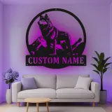 Personalisierte Wolf Berg LED Licht Metall-Wandkunst Geschenk für Naturliebhaber Rustikale Kabinendekoration