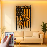 Personalized Motocross LED Sign | Custom Dirt Bike Metal Wall Art | American Flag Rider Gift for Man Cave & Garage Decor
