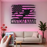 Arte Mural de Metal de Buceador Personalizado | Cartel LED de Bandera Americana | Regalo de Nombre Personalizado para Buceador | Decoración Patriótica para Hogar y Oficina