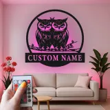 Cartel de búho a medida con luces LED | Decoración mural de metal de búho real personalizado | Decoración salvaje para amantes de la naturaleza | Cartel rústico para cabaña