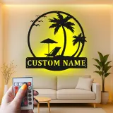 Custom Beach Scene Led Light Metal Wall Art Personalized Tropical Gift for Couples Bedroom or Patio Decor
