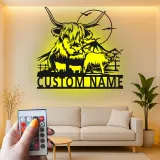 Highland Cow Metal Wall Art | Custom LED Sign for Farmhouse Decor | Personalized Ranch Home Gift for Cow Lovers