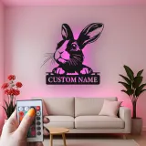 Insegna in metallo personalizzata con luce LED a forma di coniglio per amanti degli animali, regalo per asilo nido o decorazione per camera dei bambini