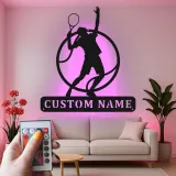Arte murale in metallo per giocatore di tennis personalizzata | Insegna LED personalizzata per sala giochi | Regalo decorativo per atleta