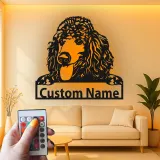 Panneau personnalisé pour Caniche Standard | Décoration murale en métal LED personnalisée | Cadeau pour amoureux des chiens et décor de portrait d'animal de compagnie
