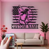 Décoration murale en métal personnalisée joueur de baseball avec rétroéclairage LED