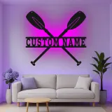 Custom Paddle Crossed Oars Led Light Metal Wall Art Personalized Gift for Kayakers Nautical Decor for Lake House