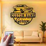 Insegna Garage Muscle Car Personalizzata | Insegna in Metallo LED | Decorazione per Officina & Regalo per Appassionati di Auto