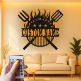 Personalized BBQ Metal Sign with LED | Custom Grillmaster Wall Art | Outdoor Patio Decor & Grilling Gift for Dad