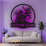 Cartel de metal personalizado con luz LED de cazador con arco, regalo personalizado para entusiastas de la arquería, decoración de man cave o cabaña