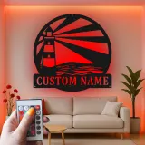 Personalized Lighthouse Metal Wall Art | Custom Name Sign with LED Light | Modern Coastal Decor for Beach House