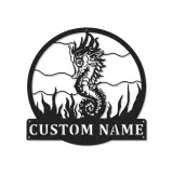 Cartel de metal personalizado de caballito de mar | Arte mural de luz LED | Decoración náutica personalizada para casa de playa | Regalo para amantes del océano